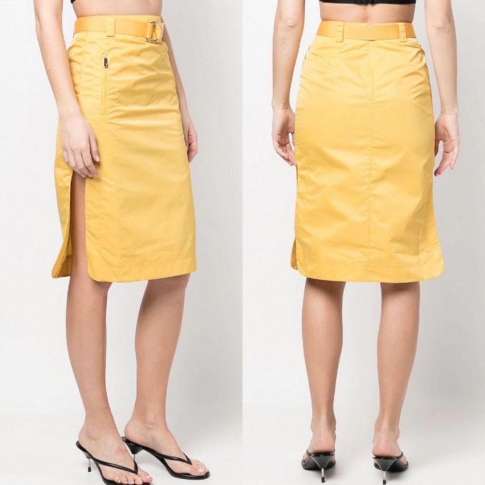 NWT Remain Birger‎ Christensen Moi Woven Skirt Yellow Size 6 Belted Zipper Midi